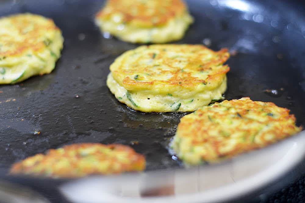 Frying the Zucchini Chickpea Fritters