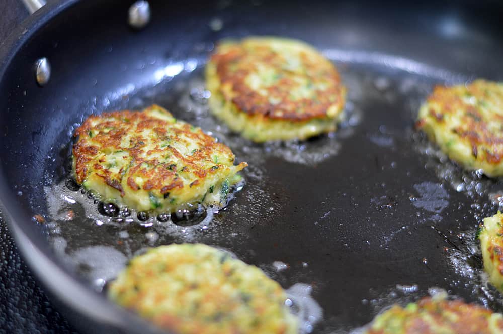 Pan frying the Zucchini Chickpea Fritters