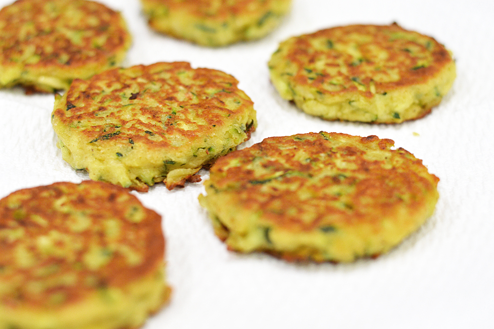 Draining the Zucchini Chickpea Fritters on paper towels