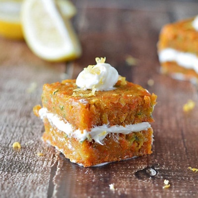 Carrot Zucchini Bars with Citrus Frosting {Vegan}