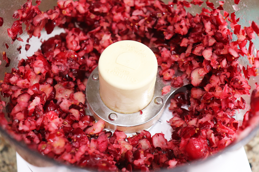 Chopped cranberries in a food processor