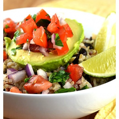 Avocado Rice Bowls with Black Beans & Tomato Salsa {Vegan}
