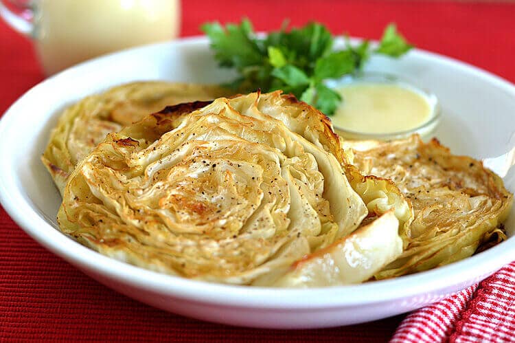 Roasted Cabbage Steaks with Mustard Dipping Sauce