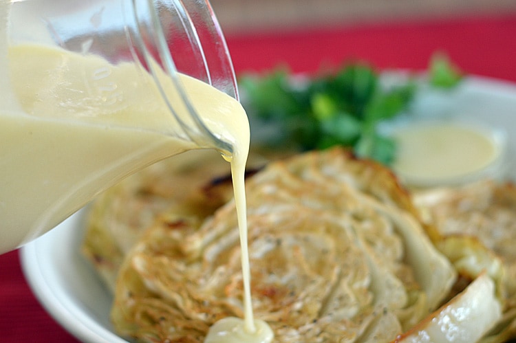 Roasted Cabbage Steaks with Mustard Dipping Sauce