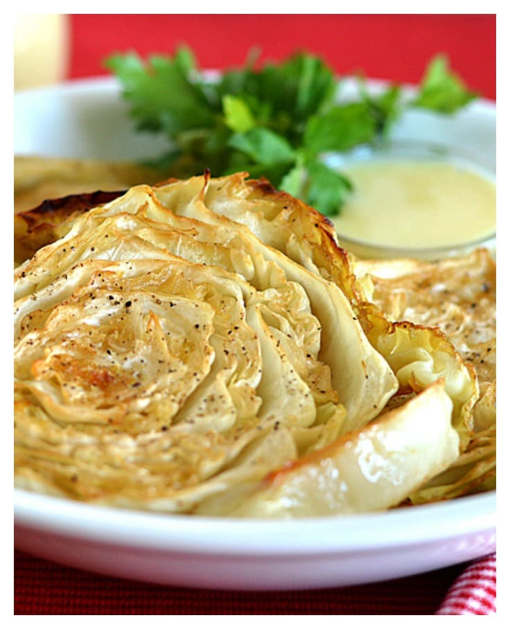 Roasted Cabbage Steaks with Mustard Dipping Sauce