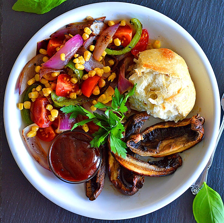 Grilled Portobello Steak with Tomato Corn Relish 