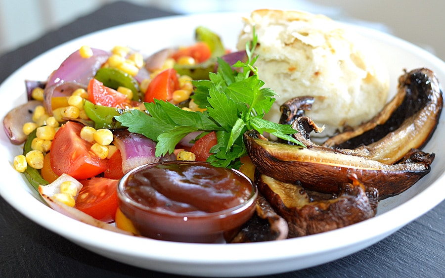 Grilled Portobello Steak with Tomato Corn Relish 