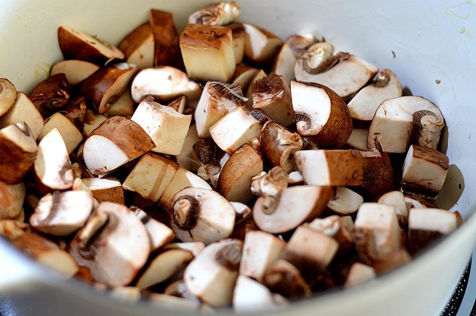 The challenge was in trying to build the flavor without altering the original too much.  To do that, I called on my favorite meat-replacer of all time, portobello mushrooms!  