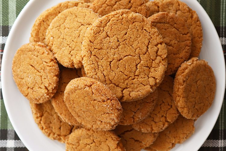 Overhead shot of plate of Soft Pumpkin Ginger Cookies
