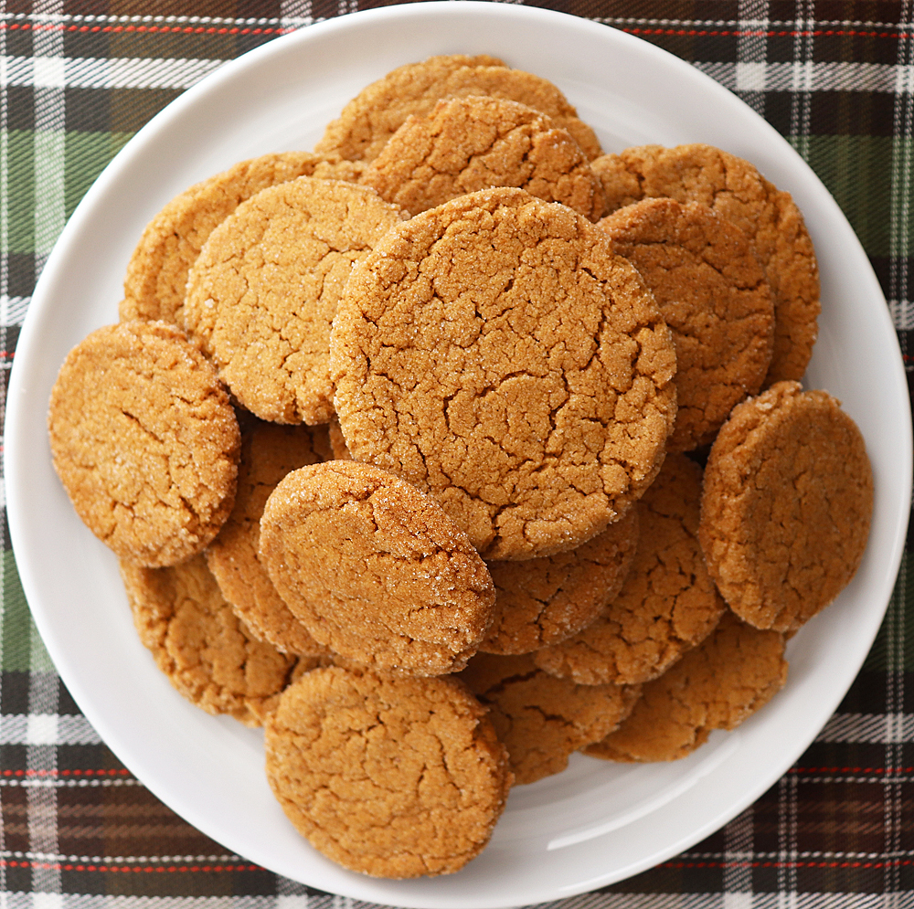 Overhead shot of plate of Soft Pumpkin Ginger Cookies