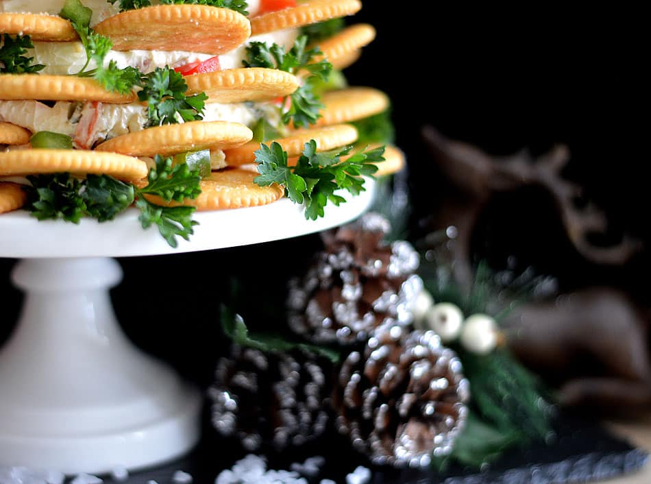 Holiday RITZ Crackers Veggie Cream Cheese Appetizer Tree