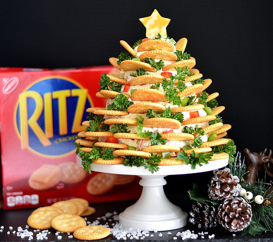 Holiday RITZ Crackers Veggie Cream Cheese Appetizer Tree