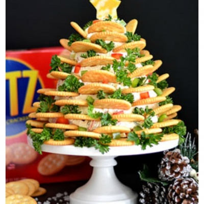 Holiday RITZ Crackers Veggie Cream Cheese Appetizer Tree