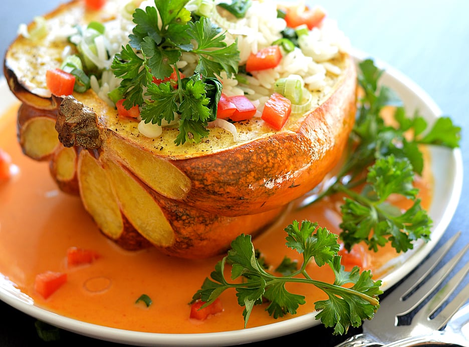 Stuffed Squash with Red Curry Sauce