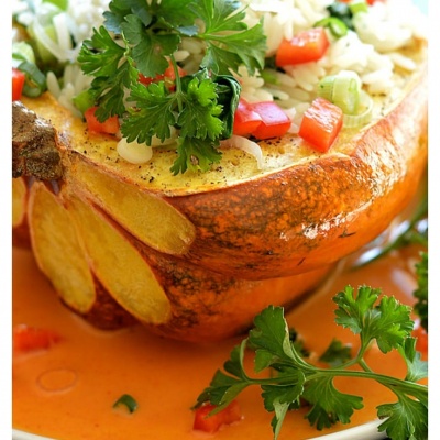 Stuffed Squash with Red Curry Sauce