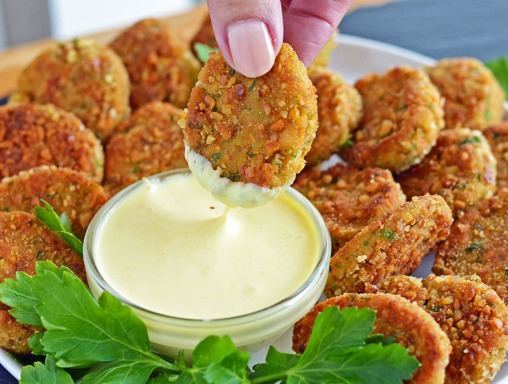 Veggie Nuggets with Vegan Honey Mustard Dipping Sauce