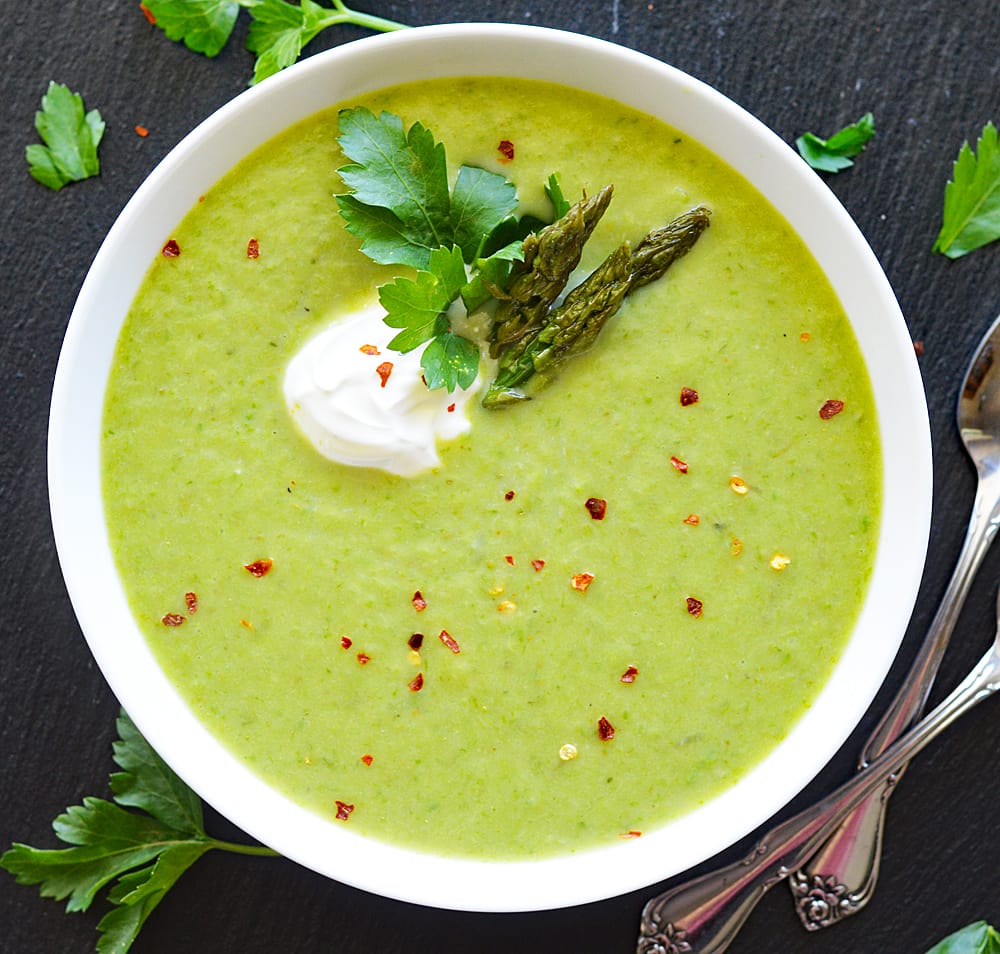 Vegan Roasted Garlic Asparagus Soup