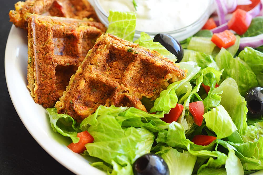 Falafel Waffles with Creamy Dill Sauce