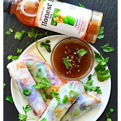 Vegetable Spring Rolls with Peach Ginger Dipping Sauce
