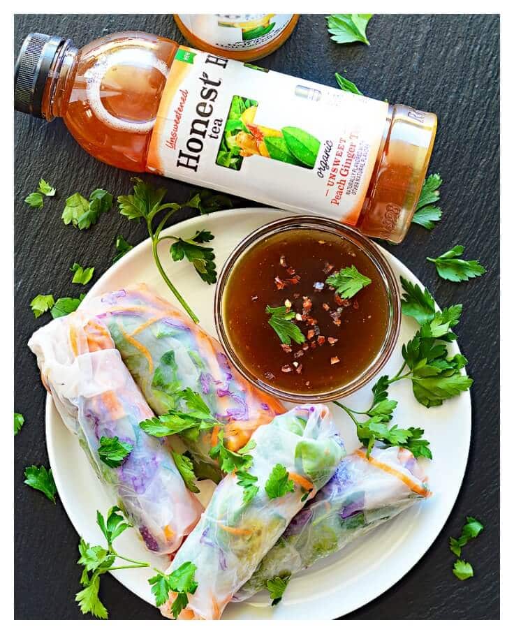 Thumbnail for Vegetable Spring Rolls with Peach Ginger Dipping Sauce