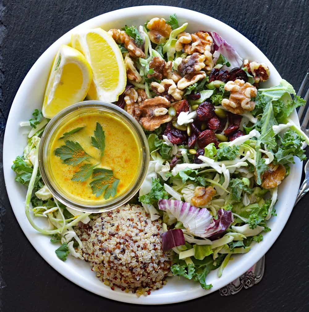 Kale & Quinoa Salad with Lemon Turmeric Tahini Dressing