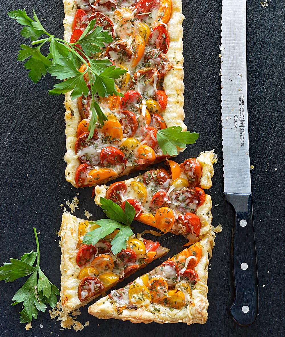 Vegan Tomato & Caramelized Onion Puff Pastry Tart