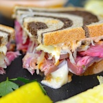 VEGAN Corned Jackfruit on Rye With Sauerkraut and Swiss