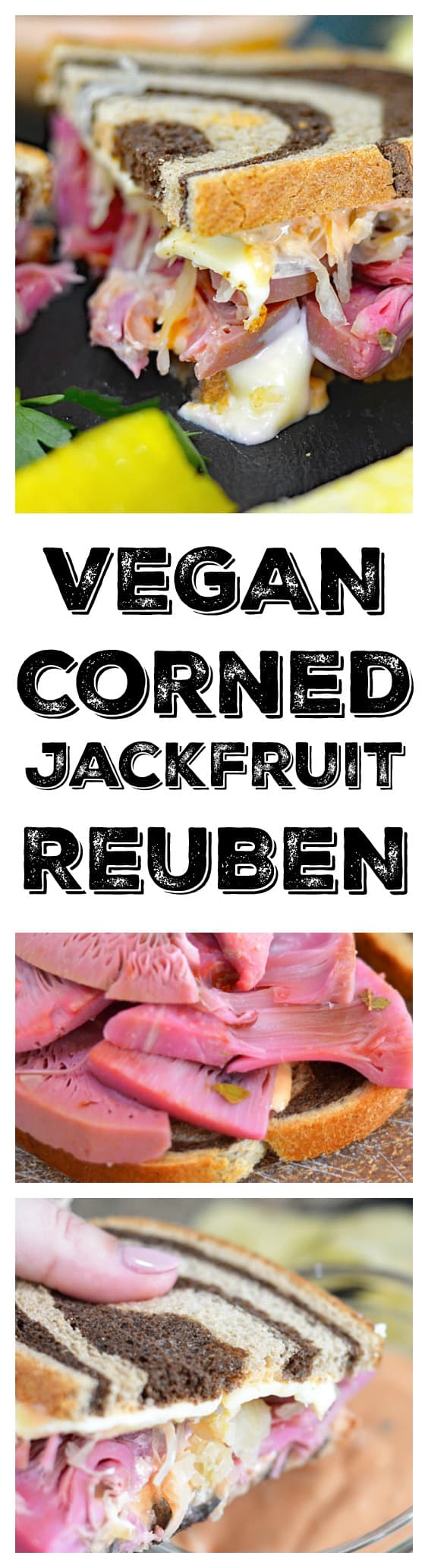 VEGAN Corned Jackfruit Reuben on Rye With Sauerkraut and Swiss