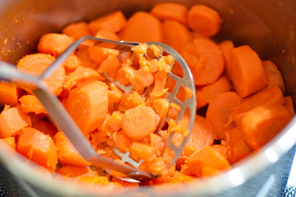 Mashing the carrots