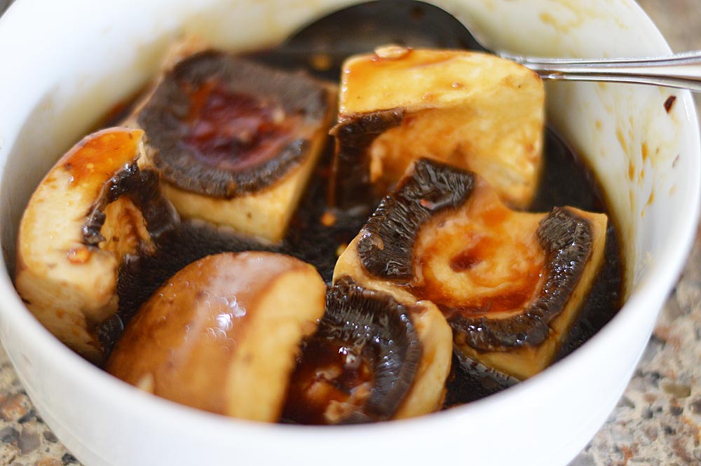 Mushrooms Marinating in a Bowl