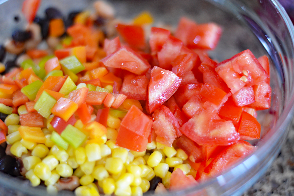 Bowl of ingredients for Cowboy Caviar a/k/a "Texas Caviar"