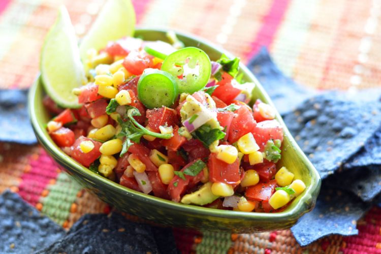 Avocado Bowl full of Tomato Corn Salsa Recipe with Avocado
