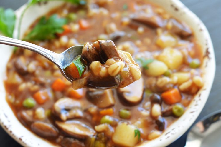 Spoonful of Vegan Mushroom Barley Soup