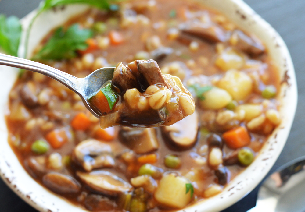 Spoonful of Vegan Mushroom Barley Soup