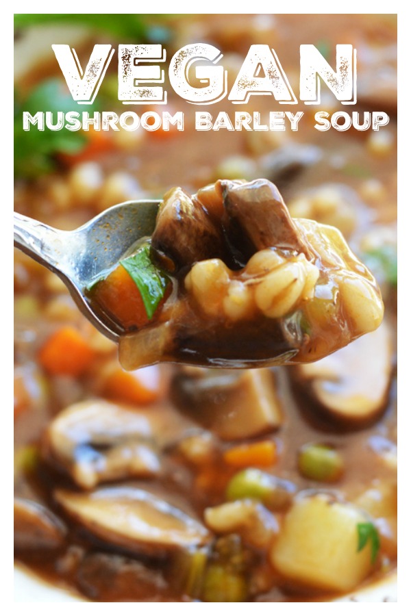 Pinterest Image for Vegan Mushroom Barley Soup