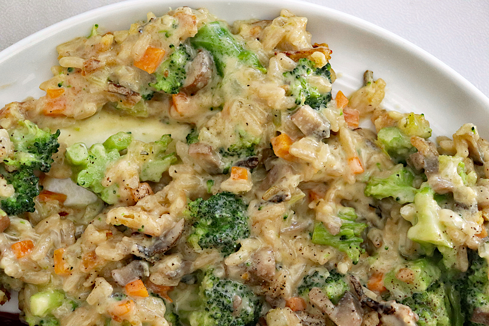 Plate of Creamy Vegan Broccoli Wild Rice Casserole