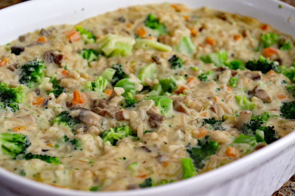 Place broccoli and rice mixture in a casserole dish