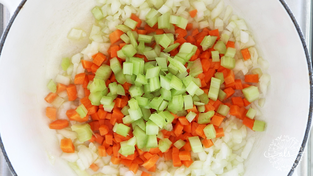 Celery, Carrots and Onions in a stock pot