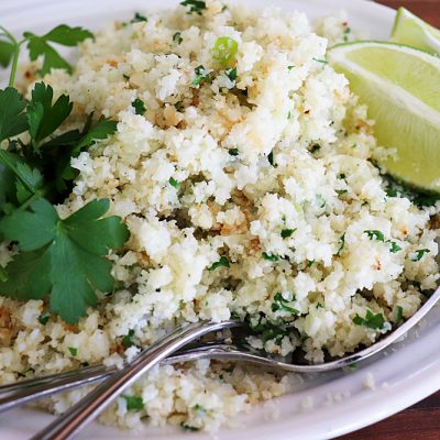 Copycat Chipotle Cilantro Lime Cauliflower “Rice”