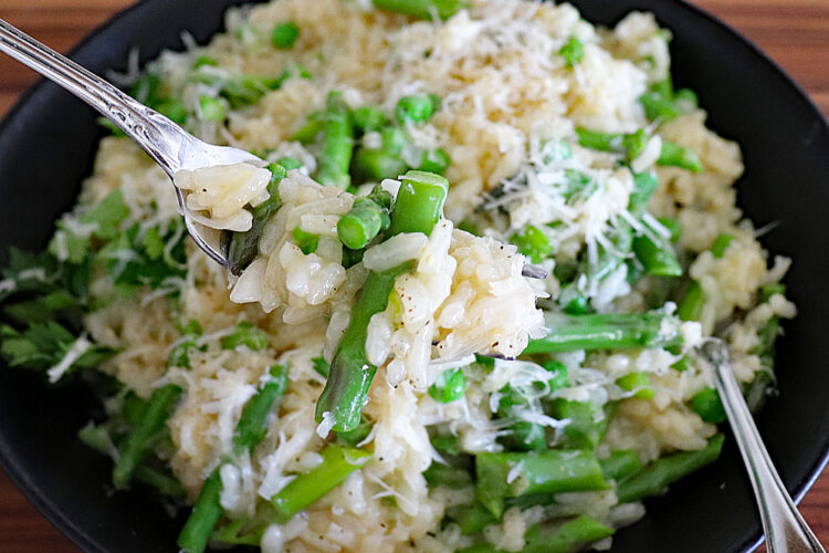 Bite Shot of Spring Pea and Asparagus Risotto