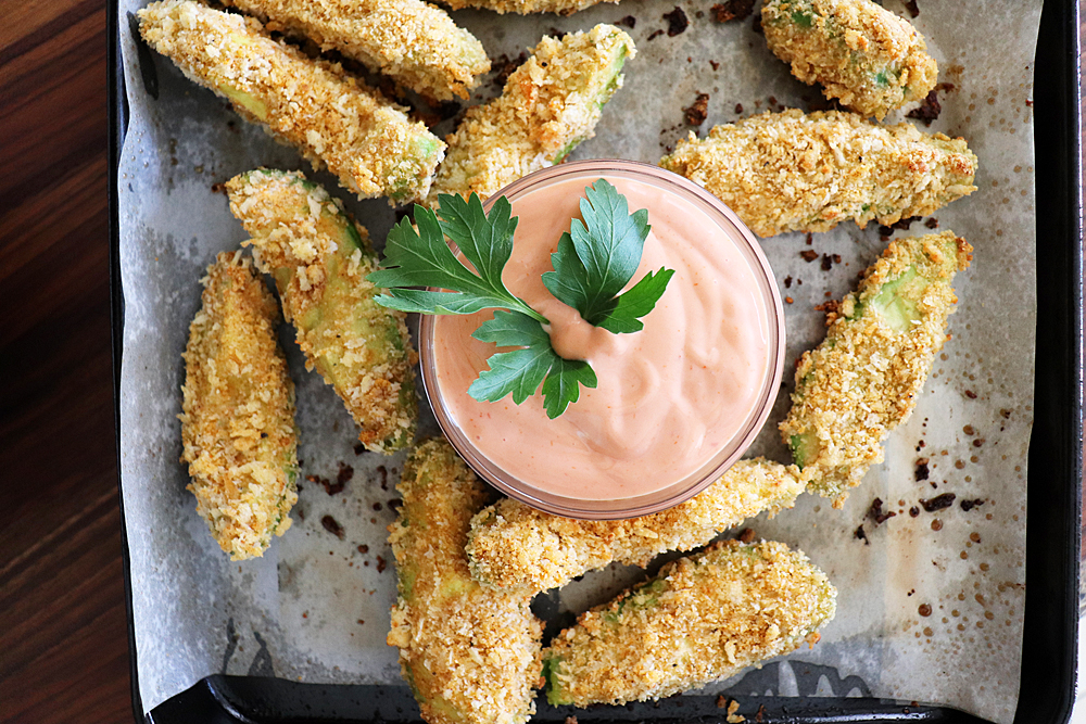 Overhead of Crispy Baked Avocado Fries