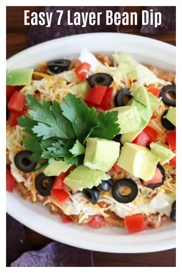 Pinterest image for Easy Seven Layer Bean Dip