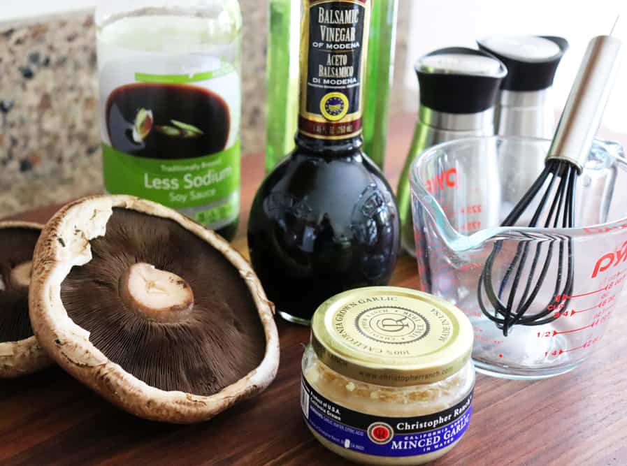 Group of ingredients for Balsamic Marinated Grilled Portobello Mushrooms