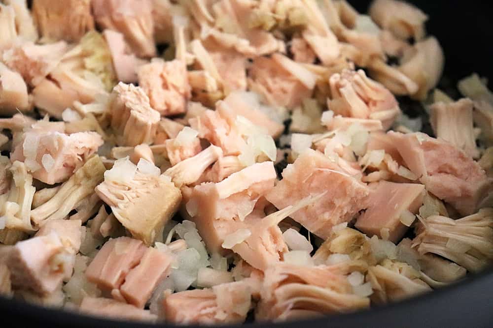 Cooking jackfruit and onions