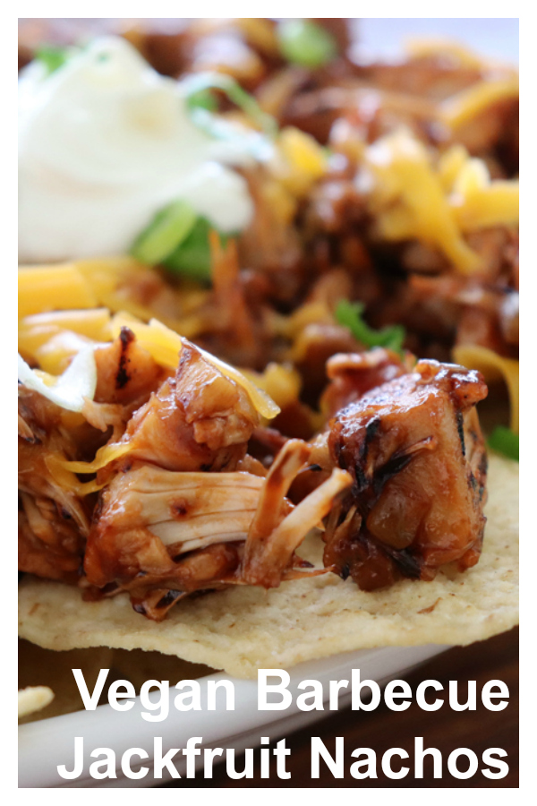 Pinterest Image for Vegan Barbecue Pulled Jackfruit Nachos