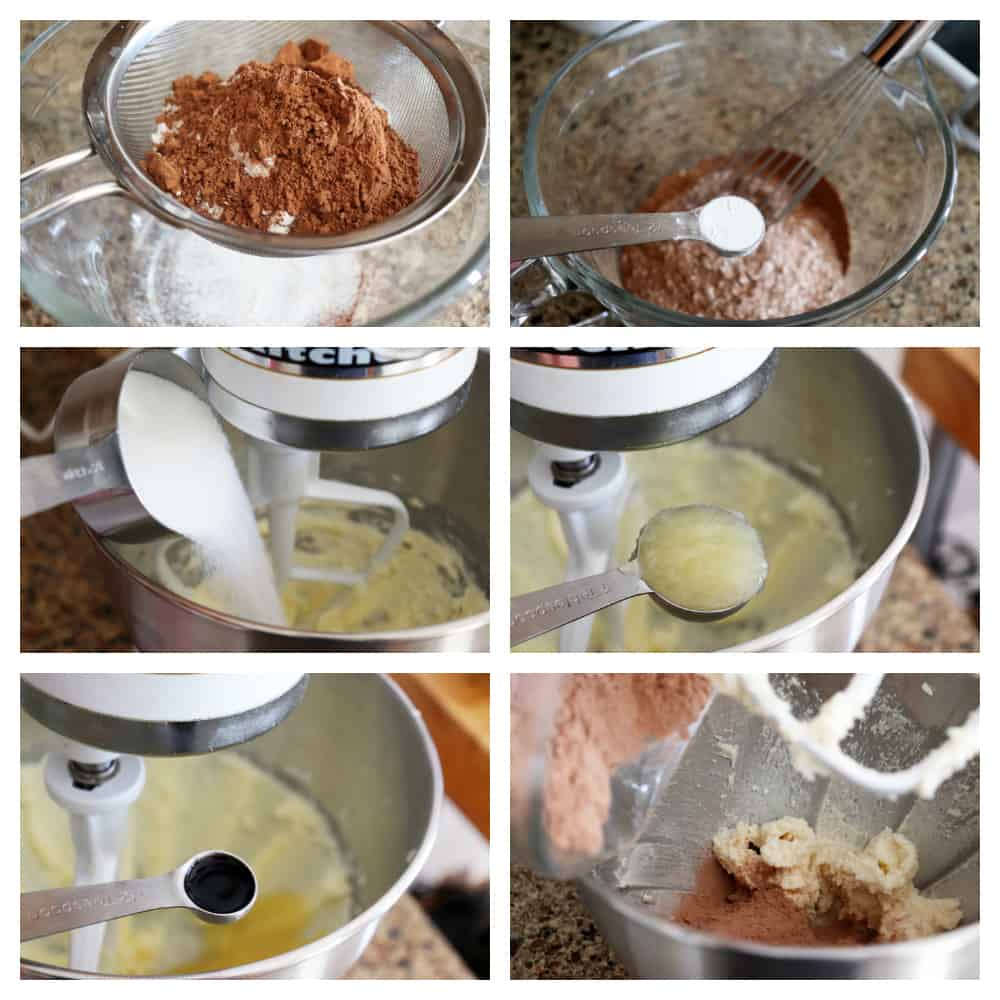 Collage of step by step baking method used for Vegan Chocolate Sugar Cookies