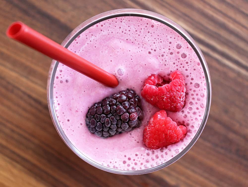Overhead of Mixed Berries and Banana Smoothie