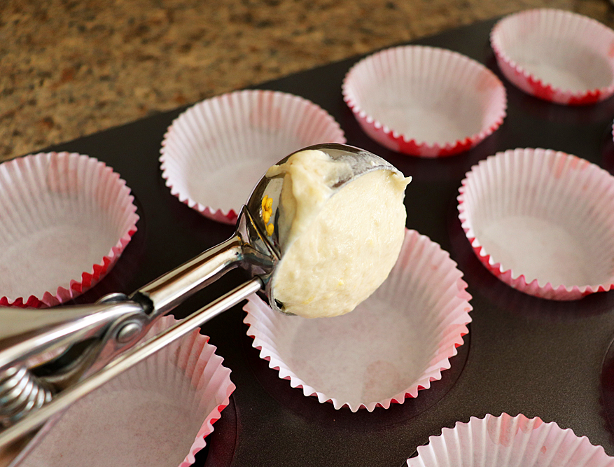 Scoop batter into muffin cups