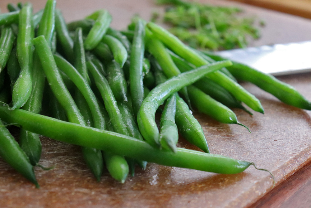 Prepping the green beans