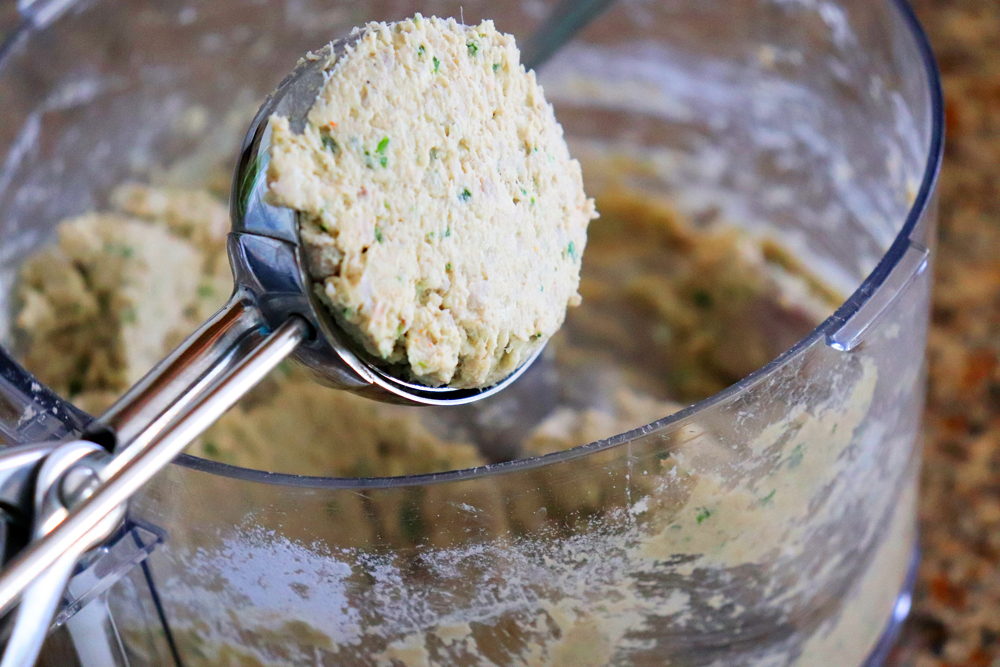 Using a cookie scoop to make the patties